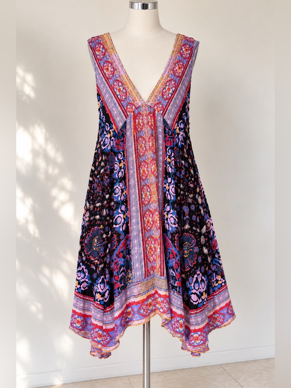 Free People Gypsy Trapeze Slip Dress Size S Boho Floral Paisley Mini Dress - Picture 2 of 9